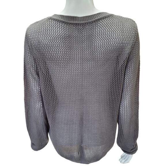 New York & Company Gray Fringe Tassel Open Knit Sweater Womens Large Semi Sheer - Picture 5 of 10